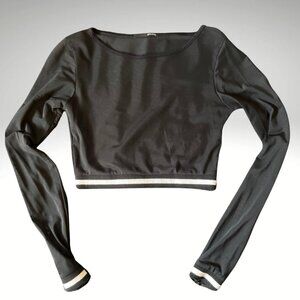 GoJane Mesh Long Sleeve Crop Top Black White Y2K Small